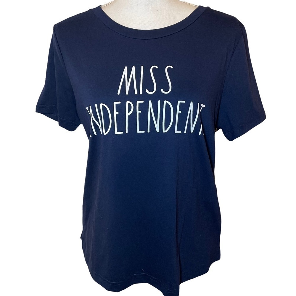 RAE DUNN Graphic T-Shirt Miss Independent Navy Blue Cotton Blend Relaxed Top Med - Picture 4 of 11